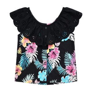 Justice Girls Floral Tank Top S 7/8 NWT Ruffle Sleeveless Button Front